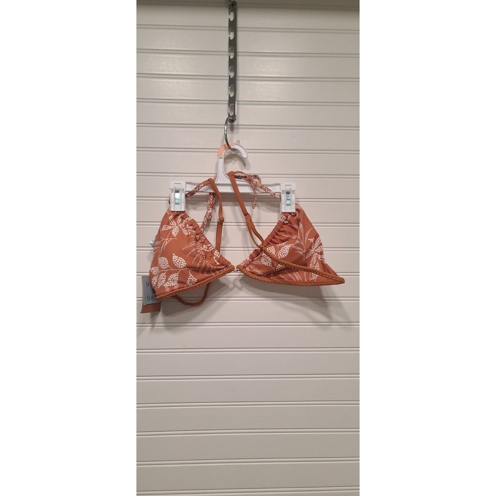Shade & Shore Bikini Top Terracotta/White Leaf Pattern Size L 12-14 NWT
